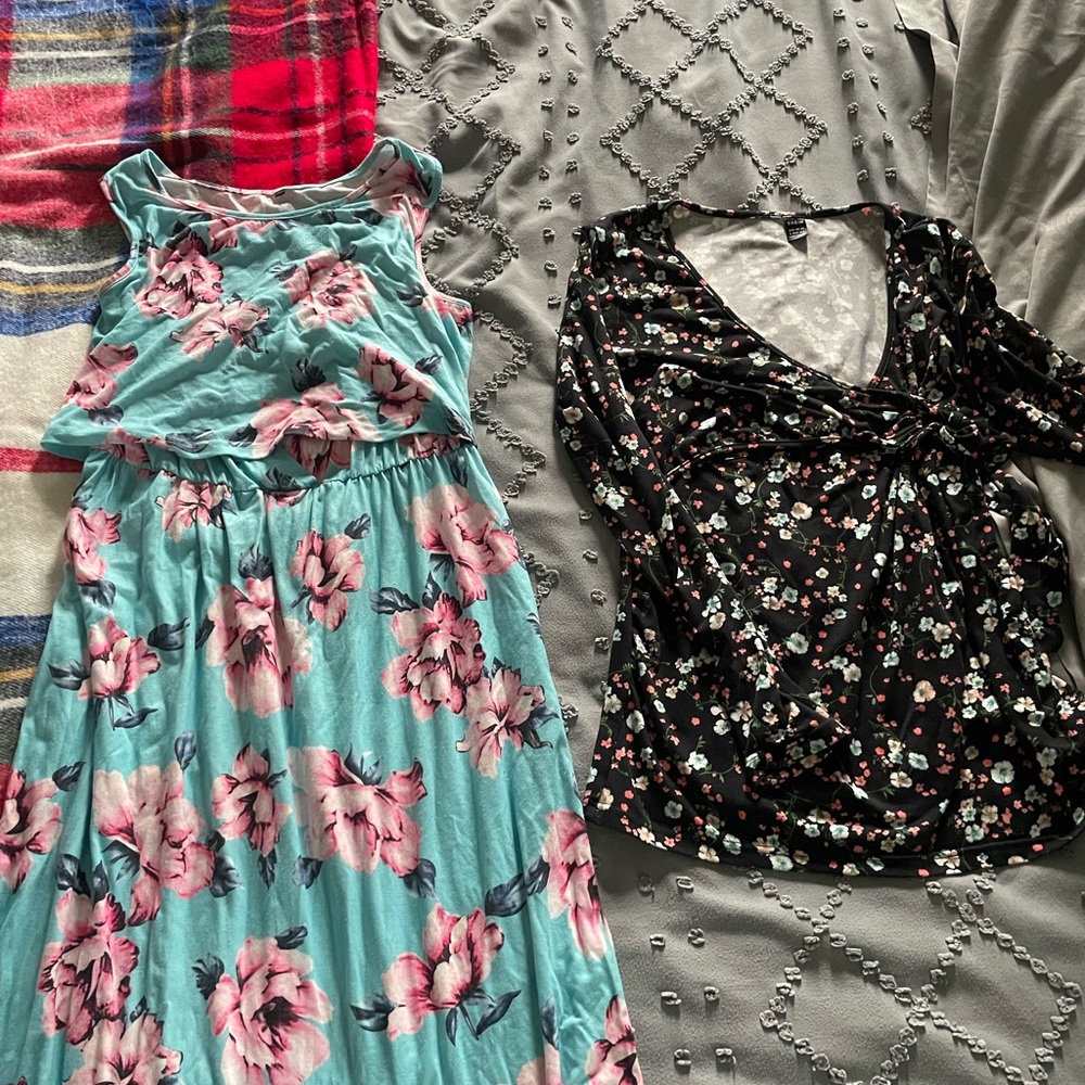 Floral Dresses - Blue and Black